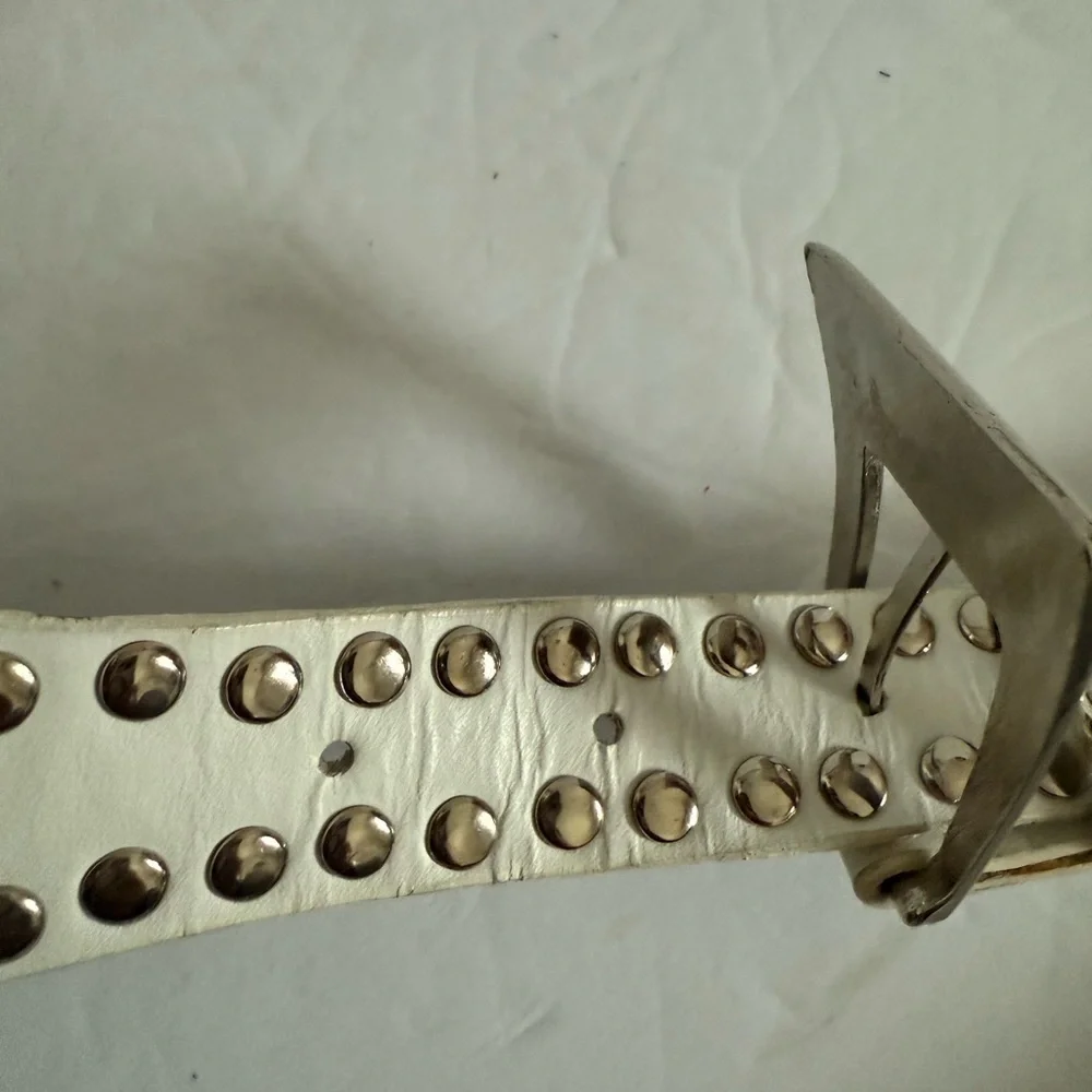 Genuine Leather White Studded Belt Western Cowgirl Country Women - Size M